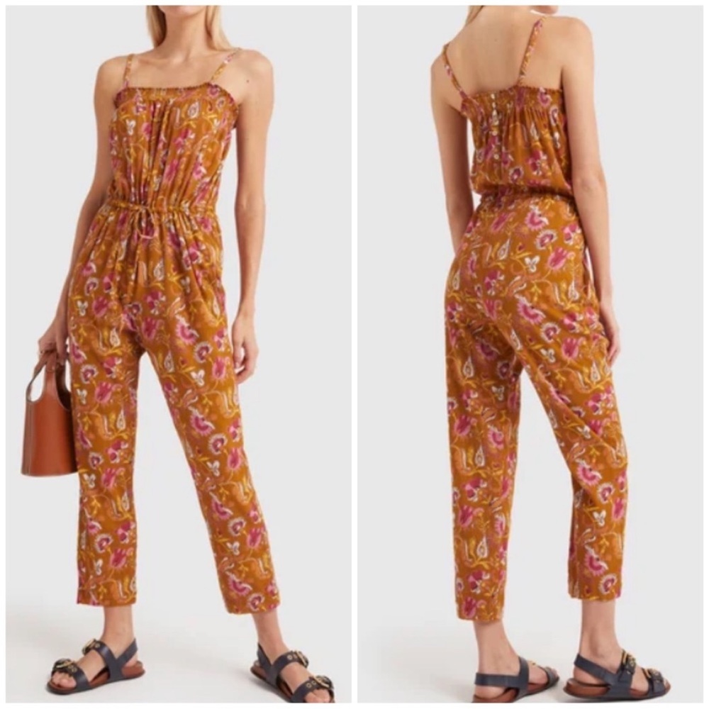 Tuckernuck Xirena Sydnee Jumpsuit Sunset Floral Cotton Gauze Orange Yellow Small